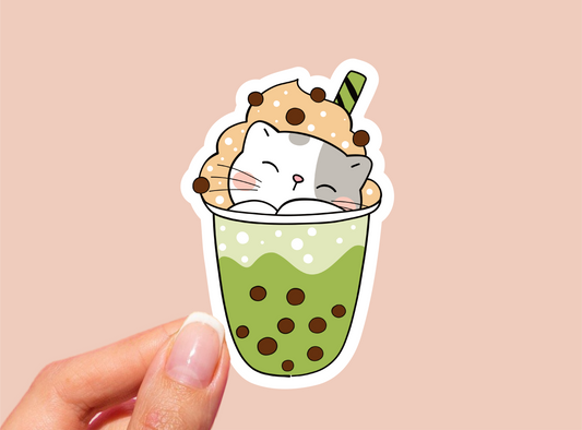 Bubble Tea Cat Vinyl Die Cut Sticker