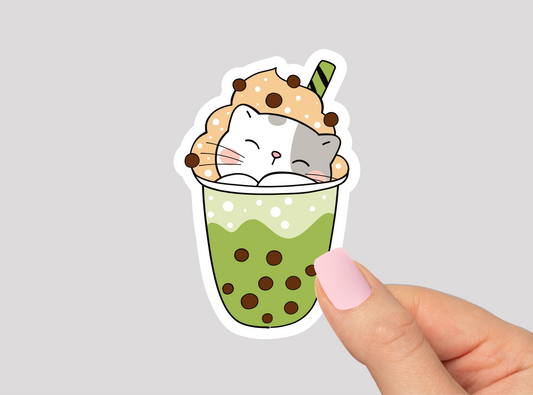 Bubble Tea Cat Vinyl Die Cut Sticker