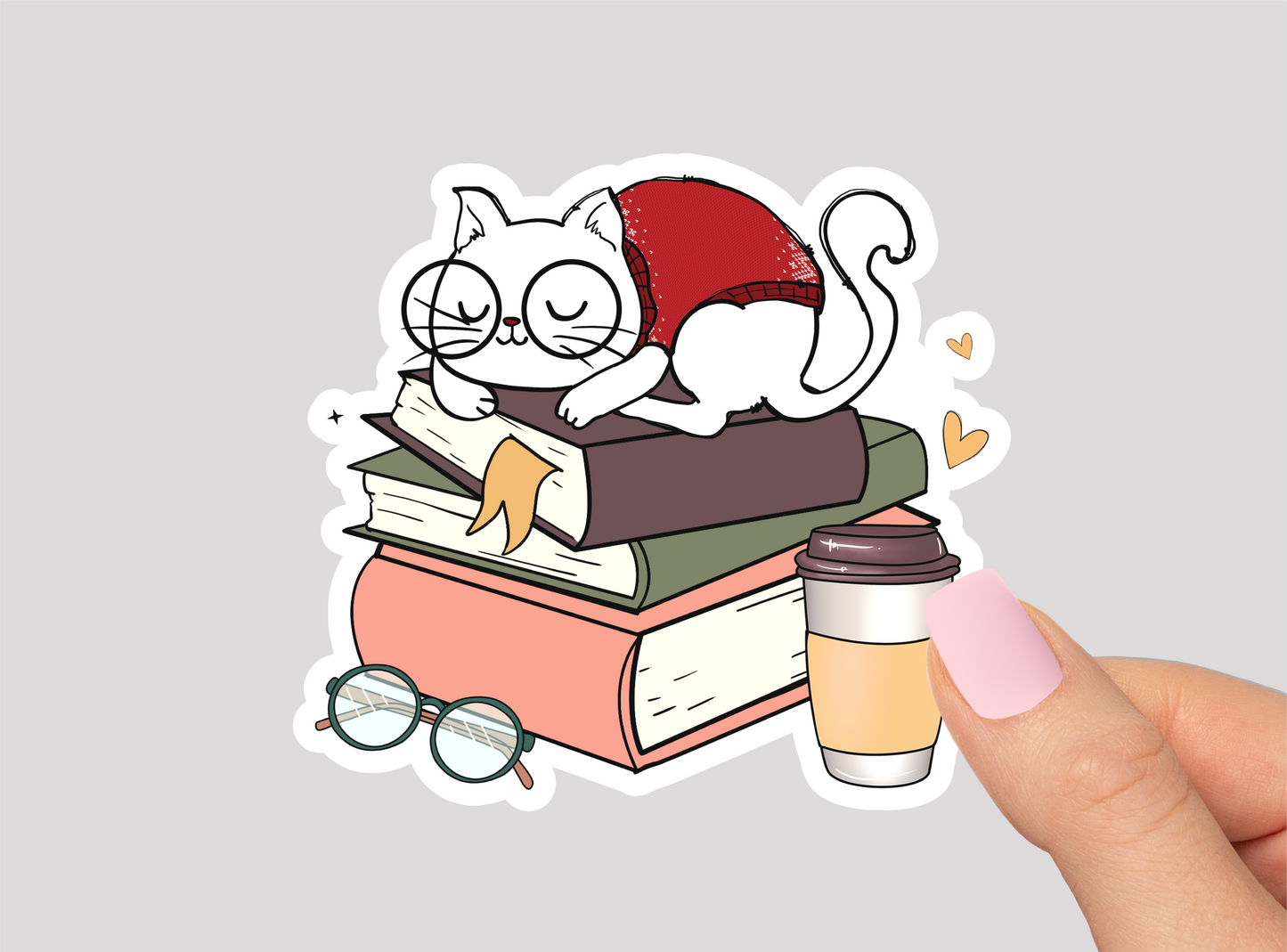 Books and Cat Vinyl Die Cut Sticker