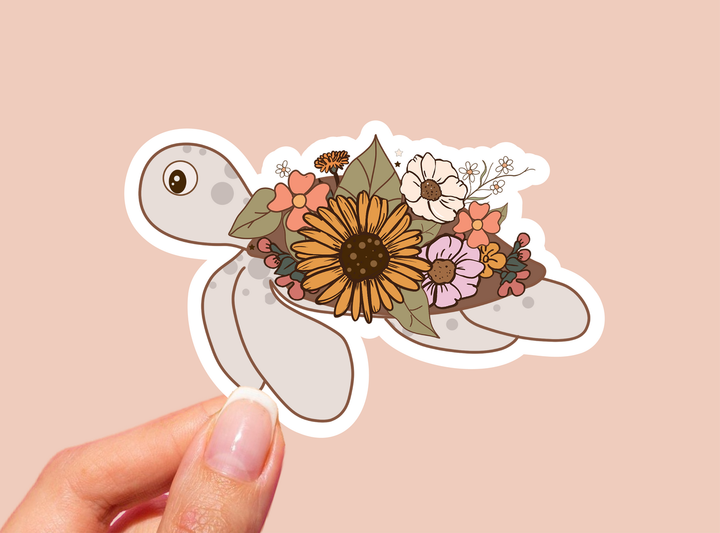 Floral Turtle Vinyl Die Cut Sticker