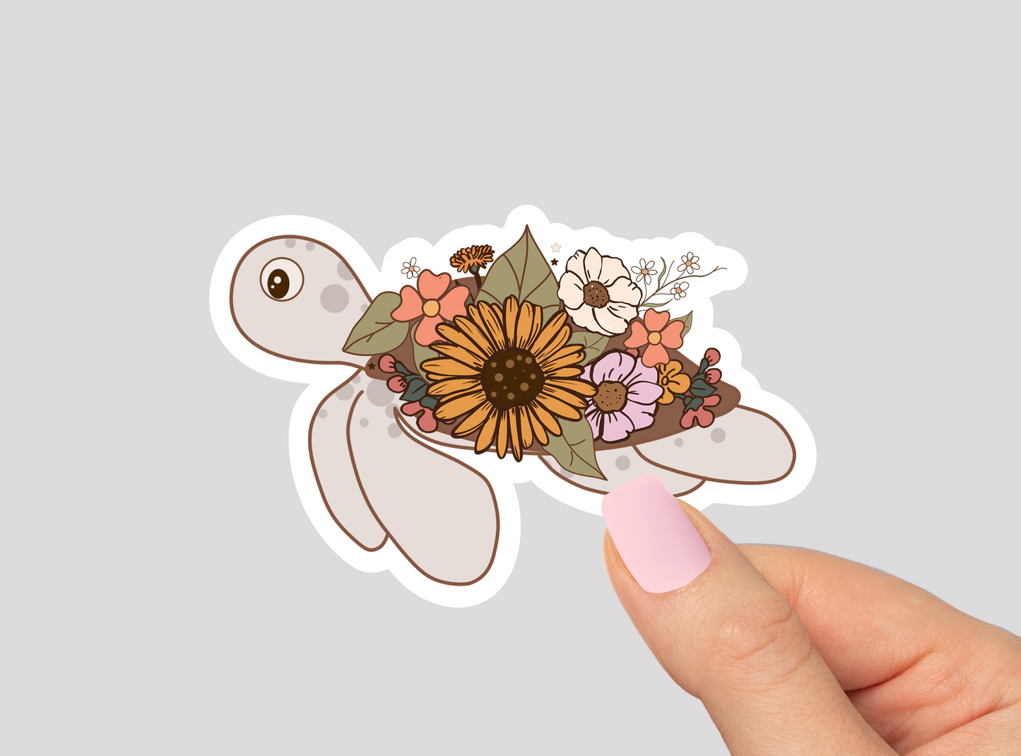 Floral Turtle Vinyl Die Cut Sticker