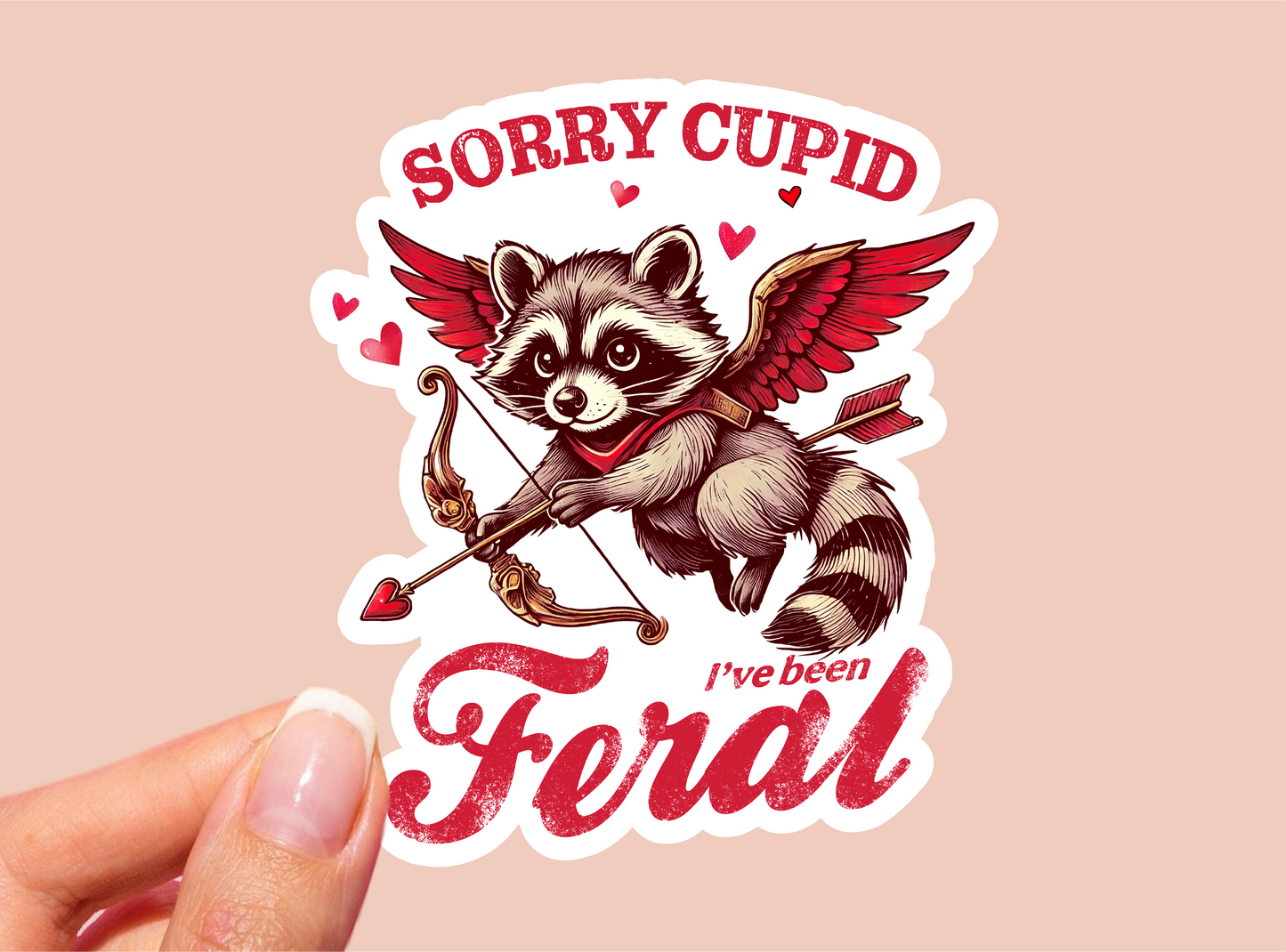 Raccoon Cupid Vinyl Die Cut Sticker