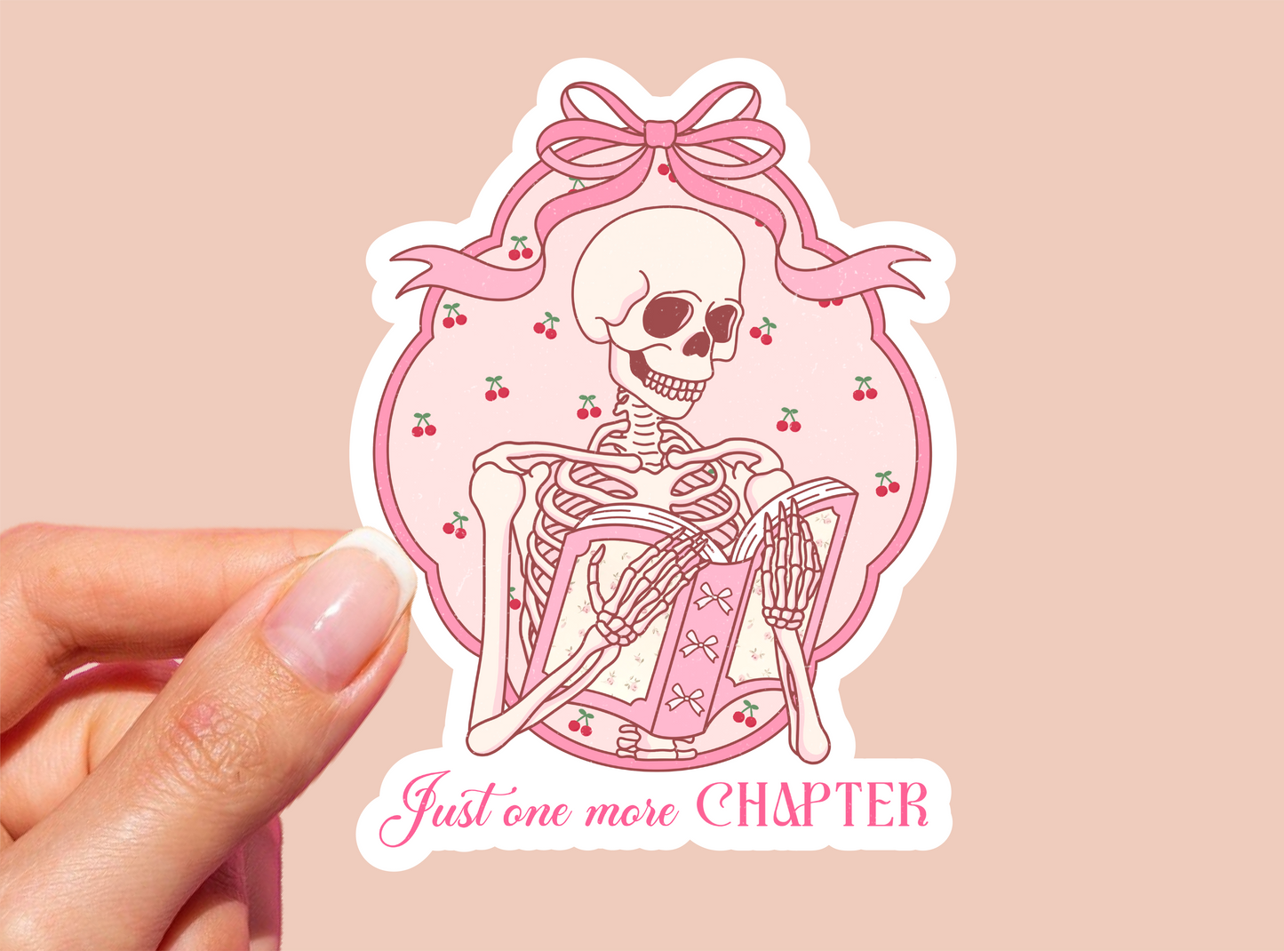 Girly Skeleton Just One More Chapter Vinyl Die Cut Sticker