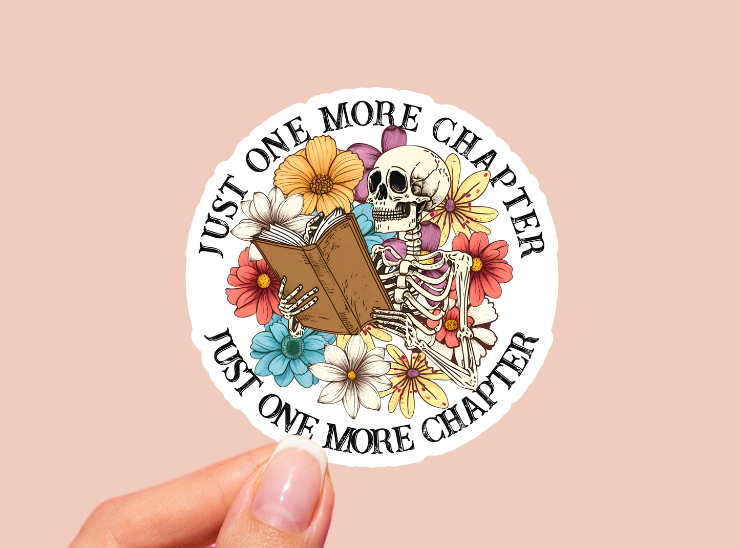 Just One More Chapter Skeleton Vinyl Die Cut Sticker