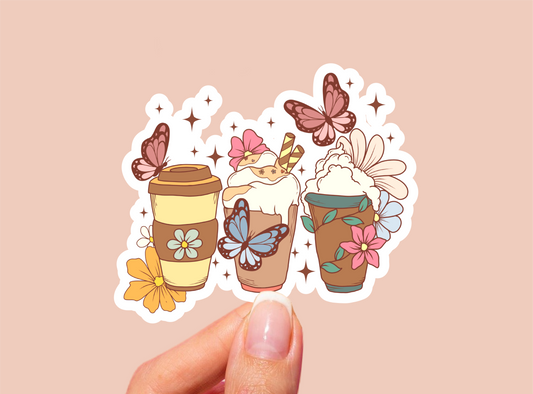 Coffee & Butterflies Vinyl Die Cut Sticker