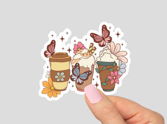 Coffee & Butterflies Vinyl Die Cut Sticker